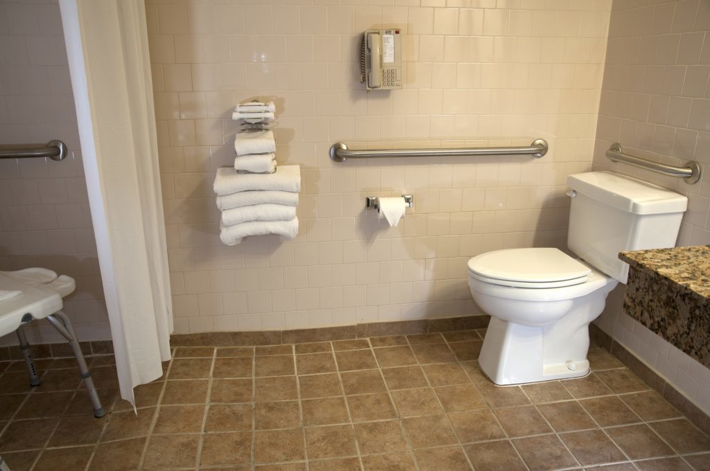 Wheelchair accessible bathroom, grip bars, roll in shower, Stone Castle Hotel & Conference Room, Branson, MO